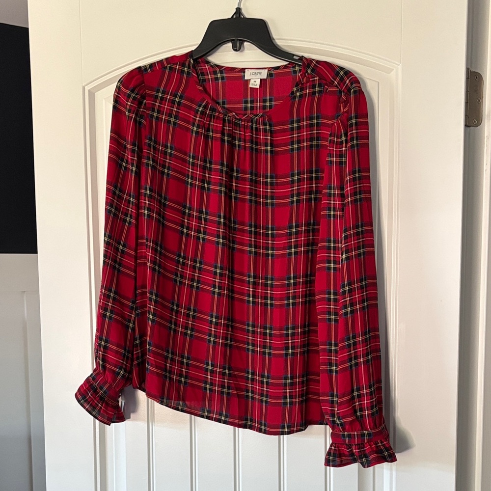 J crew Red and Black Plaid Blouse